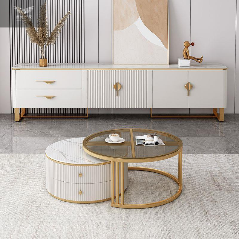 Tablero de roca brillante, mesa de centro de lujo ligero, combinación de mueble de TV, apartamento pequeño, sala de estar doméstica, tipo de almacenamiento, moderno gabinete de piso rojo de Internet