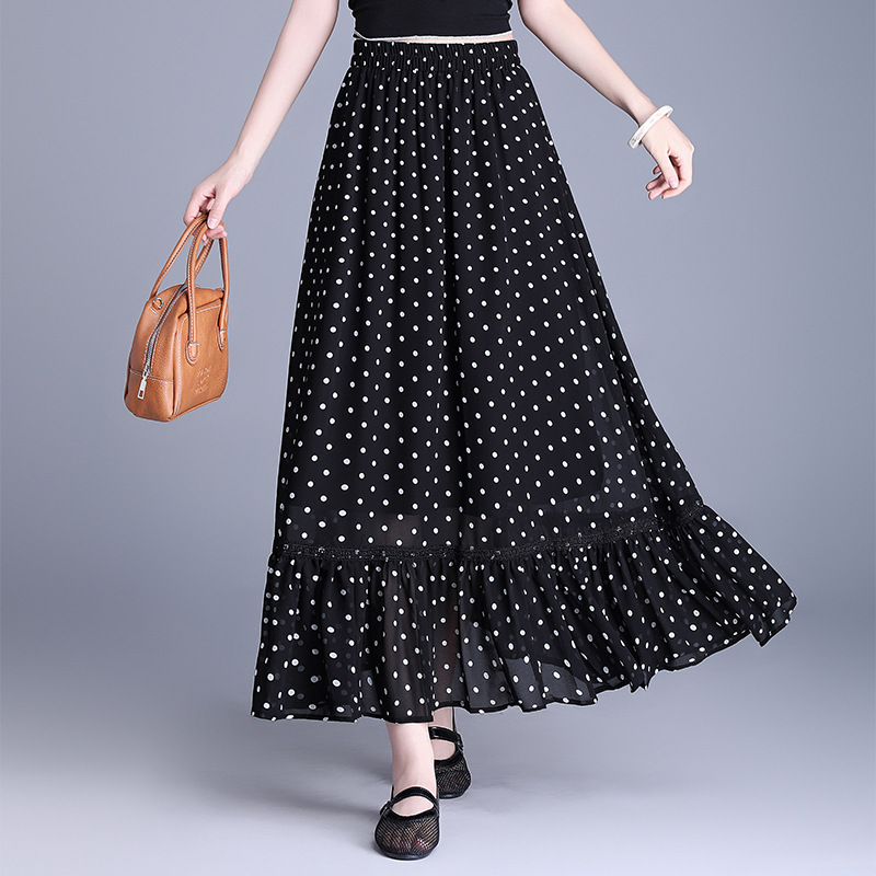 Retro summer thin shiffon long skirt