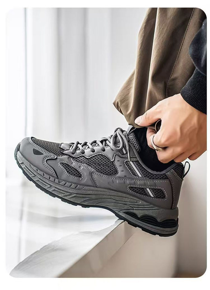 Giày thể thao nam sneaker thân lưới thoáng khí, đế cao su gót thấp, dây buộc, phong cách casual — F901 màu đen, F901 xám nhạt, F901 xám đậm chi tiết 12