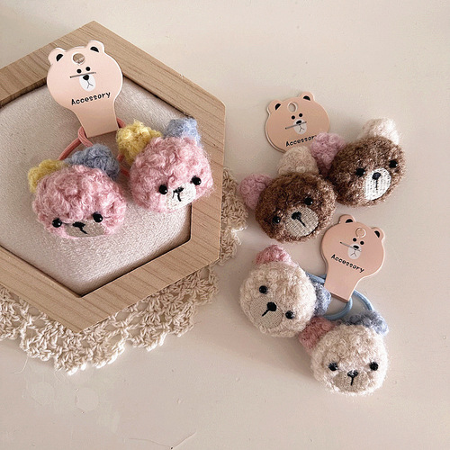 New autumn and winter cute cartoon felt bears for children and girls, hair bands, rubber bands, hair ropes, hair accessories, hair accessories