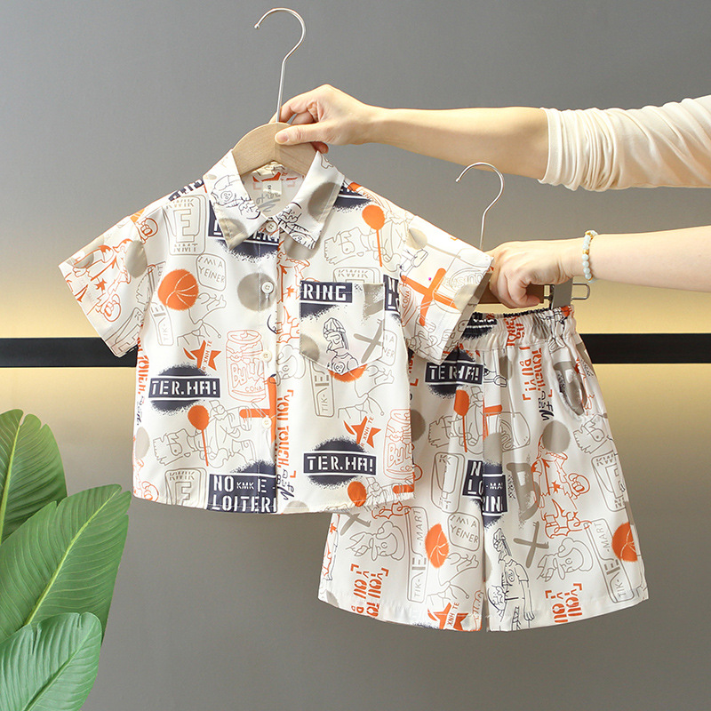 7867 Traje delgado de manga corta para niños, pantalones cortos de verano para niños, chaleco, camisa de bebé de tres piezas, ropa de verano