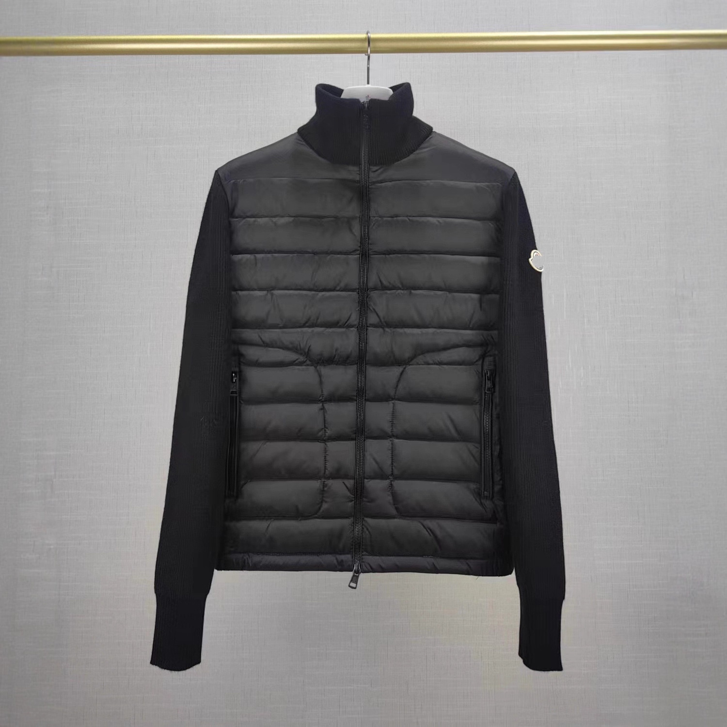 2025 Autumn and Winter New Original Standard m Mengjia Men's Blue High Collar Splicing Knitted down Jacket Jacket