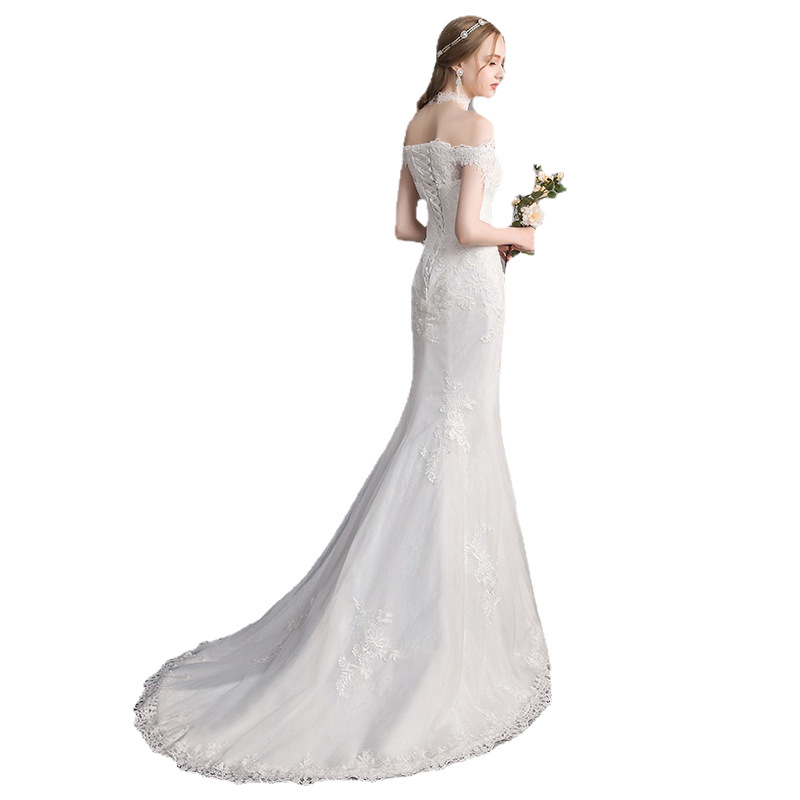 Vestido de Novia Estilo Sirena 2025, Nuevo Estilo, Ajustado, Sencillo, con Hombros Descubiertos, Cola Pequeña, Vestido de Novia de una Pieza, Venta al por Mayor