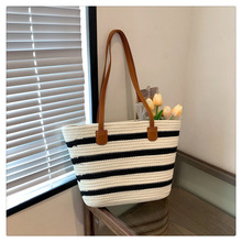 通勤大容量草编包包女2025新款夏天洋气百搭单肩包沙滩度假托特包