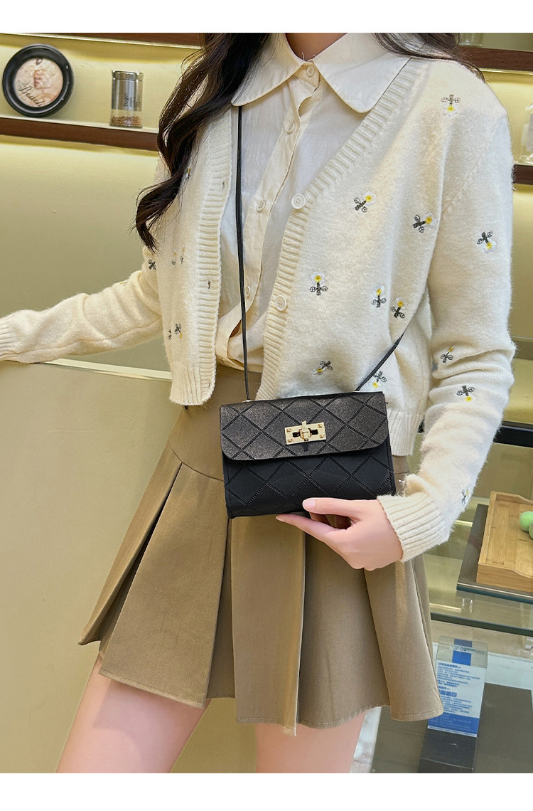 2024 neue diamantgeprägte kleine quadratische Tasche mit Schloß und Trageriemen tägliche einfache Geldbörse für Kleingeld modische kleine Tasche Dropshipping