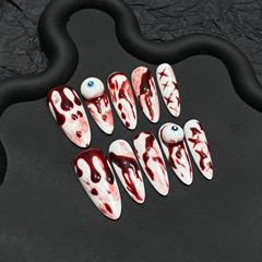 Handmade nail art with a Western and European style, bloody Mary themed, dark and niche Halloween wearable nail stickers