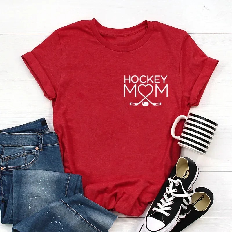 Hockey Mom Shirt Mother's Day Gift Sports Mom Shirt Cotton O-Neck Summer Plus Size Short Sleeve Women