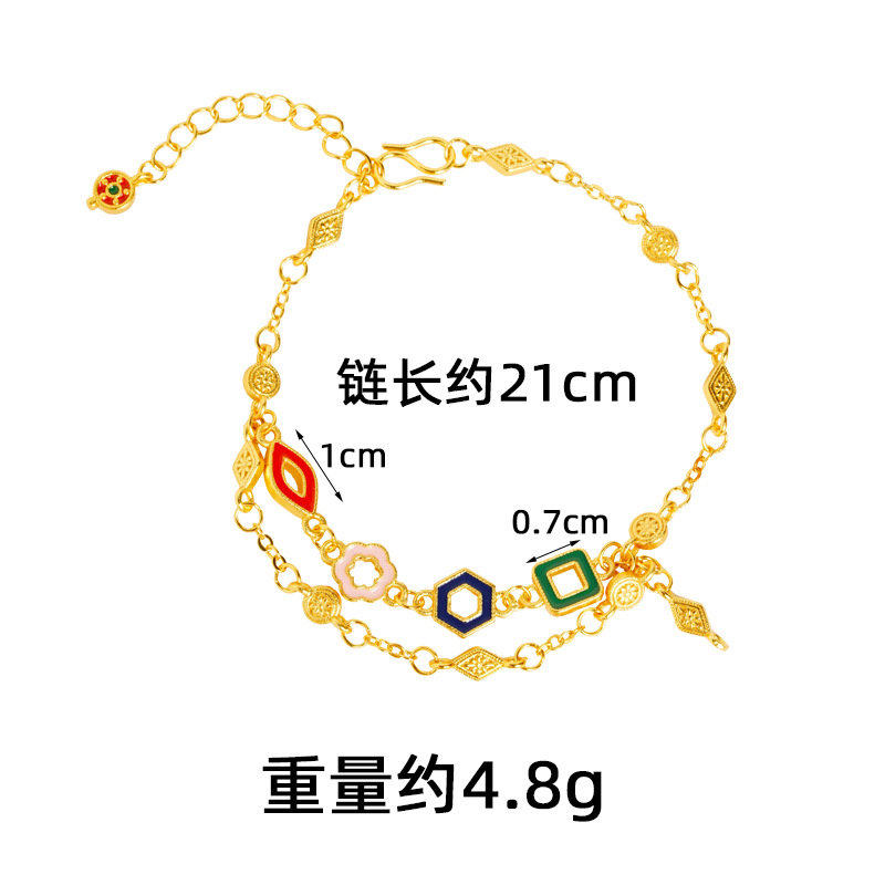 Pulsera de oro de arena antigua, diseño de nicho, cadena de doble capa, collar geométrico de color, joyería retro de larga duración