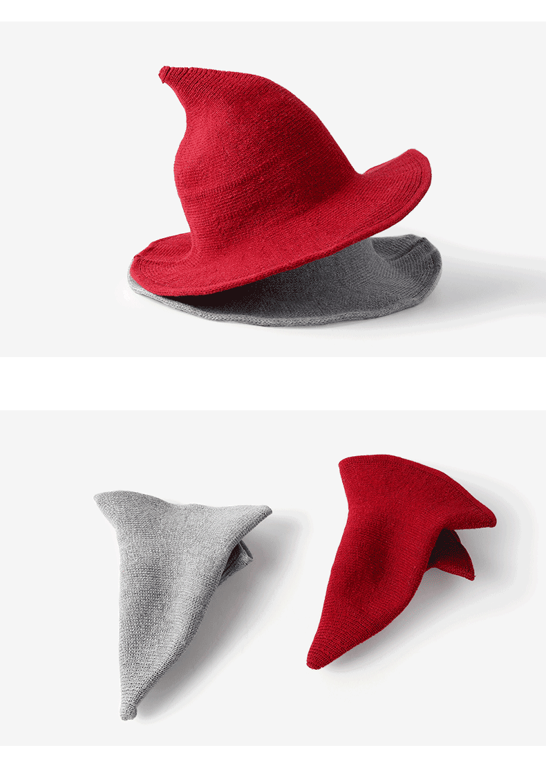 New Wool Wizard Hat, Popular Halloween Witch Hat, Cross-border Pointed Top and Large Brim Knitted Party Role-playing_voghion.com