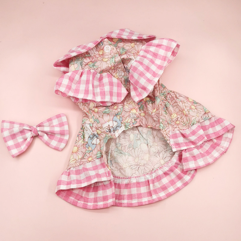 Sweet Cotton Plaid Bow Knot Pet Clothing display picture 5