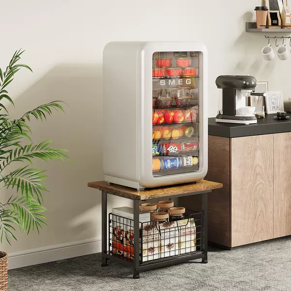 Cross-Border Mini Refrigerator Stand with Movable Storage Basket, Printer Bedside Table with Wheels and Adjustable Foot Pads