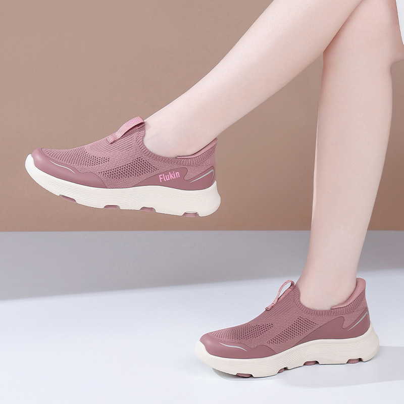 Flukin Four-Season Sports Casual Shoes for Women, Fly-Knit Breathable Walking Shoes, Fitness Shoes, Foreign Trade Shoes, Non-Slip, Japanese Purchasing Agent