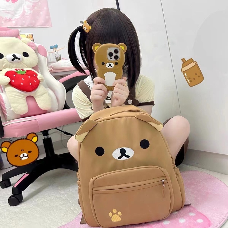 自作高颜値日系かわいいズック茶色刺繍熊百合学生ソフト妹ランドセル超萌えかばん|undefined