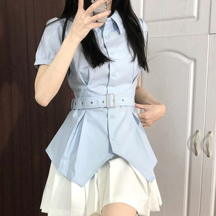 Jk Uniform Pleated Skirt Waist Slimming Look Pure Lust Sexy Shirt Suit Japanese Style Preppy Style Women's Summer Short-Sleeved Top