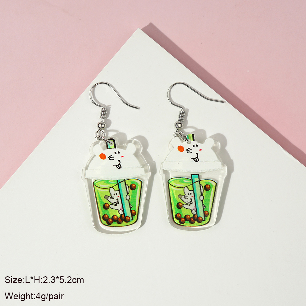 1 Pair Cute Milky Tea Bottle Letter Rainbow Arylic Drop Earrings display picture 5