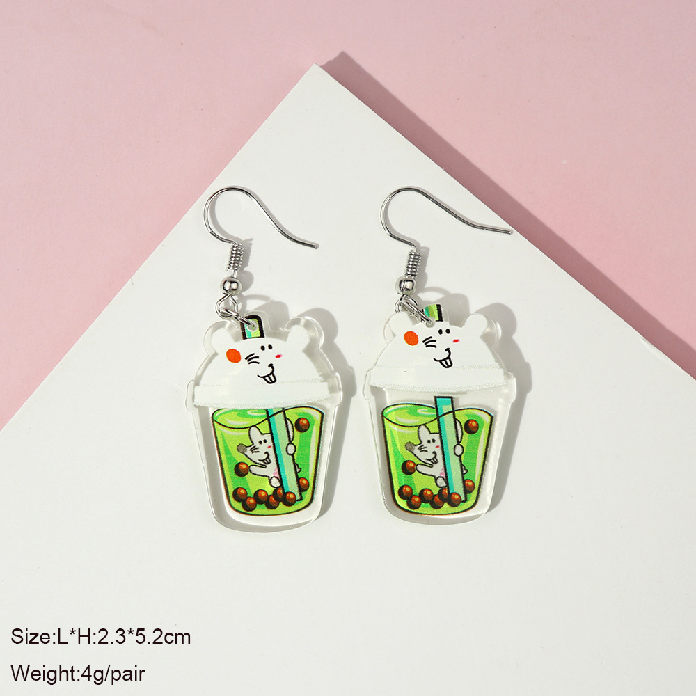 8g Weight Drop Earrings Classification 1 Pair Quantity Daily Occasion Acrylic Material Milky tea bottle, Letter, Rainbow Pattern Women'S Gender Cute Style 1 Pair Cute Milky Tea Bottle Letter Rainbow Arylic Drop Earrings 4