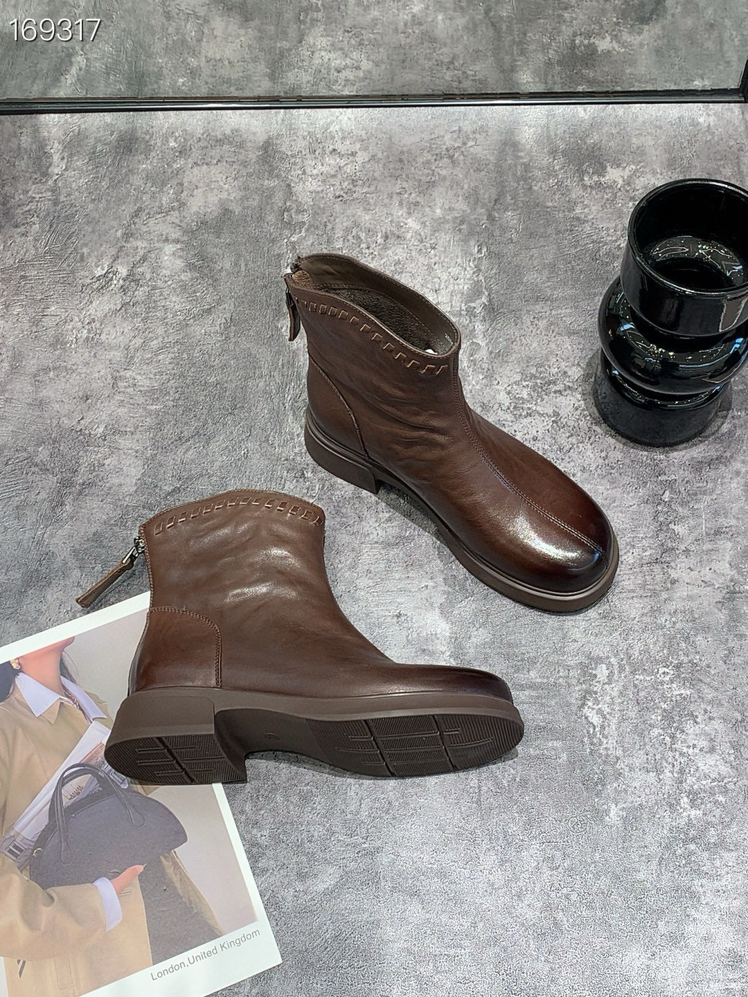 Boot Chelsea nữ cổ thun da bò đen gót thô 6 cm — Màu đen chi tiết 9