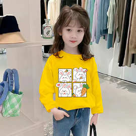 H2043#女童t恤秋装2025新款儿童长袖体恤女宝宝洋气上衣春秋纯棉