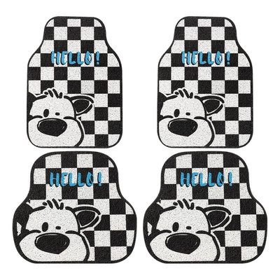 Cartoon Cute Car Interior Mud Scraping | Universal Foot Pad - checkerboard-dog-complete-vehicle-50655050cm-wire-loop-four-piece-set