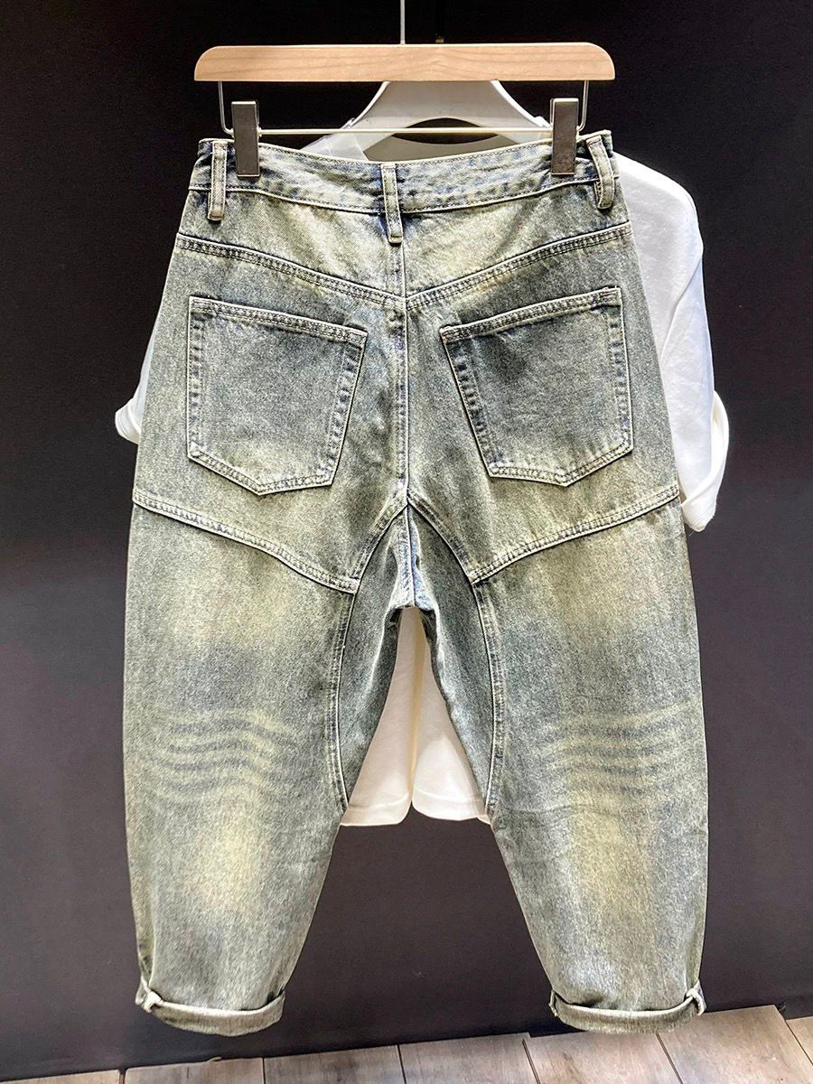Retro Washed Distressed Jeans For Men Loose Fit Straight Leg Cool And Stylish American Casual Style Perfect For Spring And Autumn_mkmklike.com