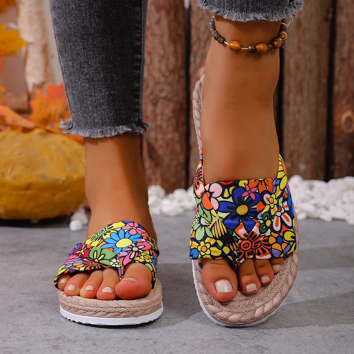 Women's Ethnic Style Color Blocking Flat Sandals Design Suitable Or Outdoor Wear Summer New Plus Size Flip Flops_voghion.com