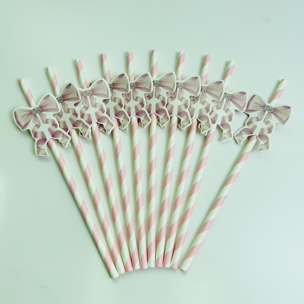 Pajita de papel con lazo creativo transfronterizo decoración de fiesta mesa de postres vestido de cumpleaños botella de pudín complemento de pastel