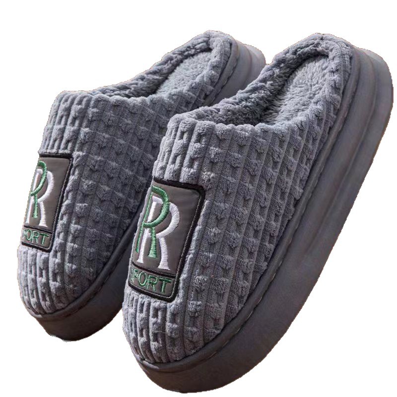 Zapatillas de algodón personalizadas con veludo engrosado para hombres de mediana edad en el hogar calentamiento grueso fábrica de zapatillas de lana al por mayor EVA