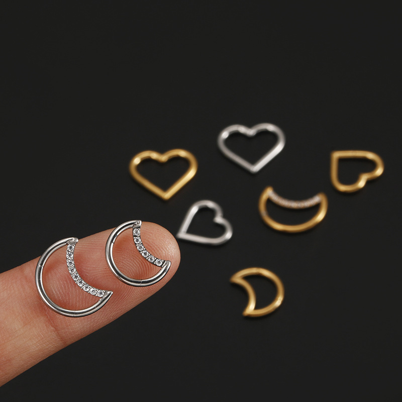 Streetwear Moon Heart Shape Stainless Steel Nose Ring display picture 3