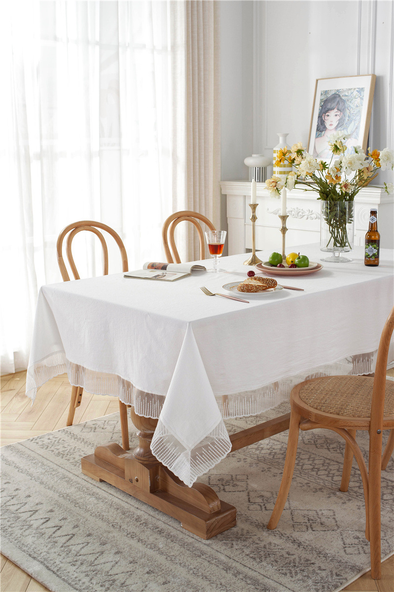 Romantic Solid Colour Washed Cotton Lace Tablecloth For Dining_voghion.com