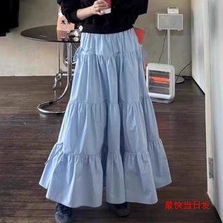 韩国chic秋季温柔气质蝴蝶结点缀高腰纯色A字蛋糕裙半身裙女