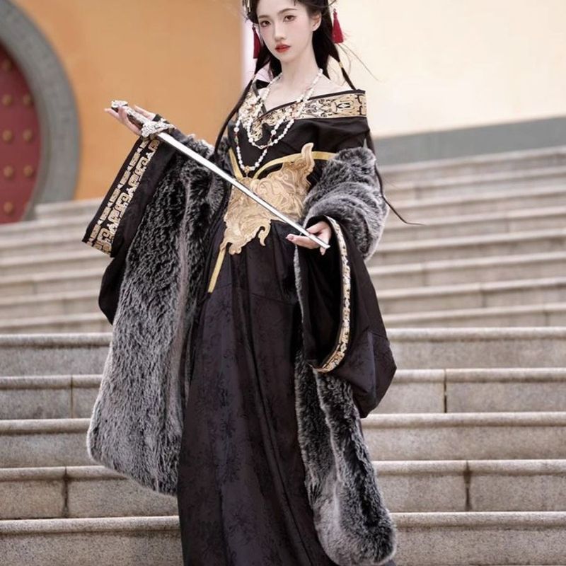 新款汉服女战国袍魏晋制南北朝交领复原直裾拖尾襦裙宫廷古装秋冬|undefined