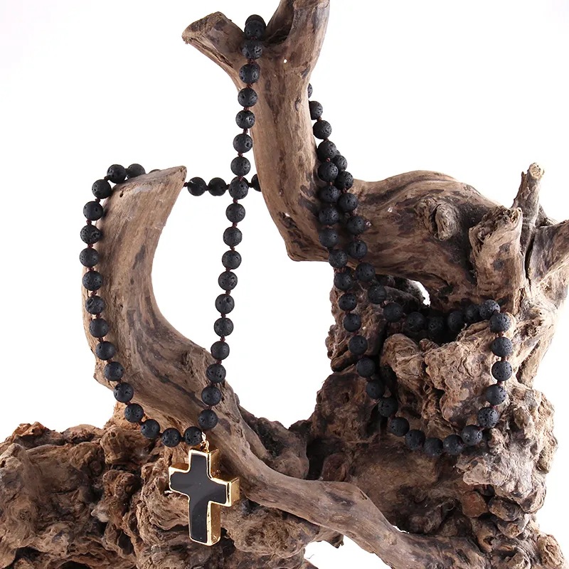 85g Weight Long Necklace Classification Natural Stone Chain Material Beaded Chain Chain Type 1 Piece Quantity Family Gathering, Date, Tea Party Occasion natural stone Material Cross Pattern Unisex Gender Bohemian Style Bohemian Cross Natural Stone Beaded Chain Long Necklace In Bulk 9
