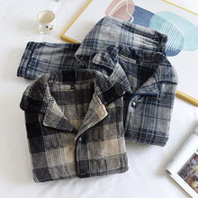 秋冬季男士家居服加厚保暖睡衣男式加绒大码宽松法兰绒居家服