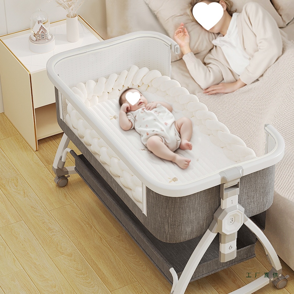 Crib Removable Foldable Portable Splicing Bed Two-In-One Multifunctional Baby Bed Newborn Cradle