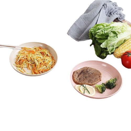 小麦秸秆菜盘子家用加厚耐摔韩式塑料水果糕点圆形大盘子