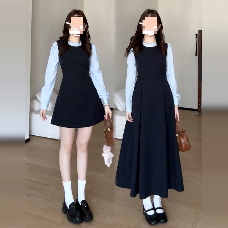学院风连衣裙子女2025新款初夏穿搭一整套装设计感假两件绝美|undefined