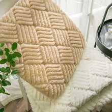 简约冬季马蹄形长毛绒餐椅垫加厚保暖可拆洗椅子坐垫座垫防滑纯色