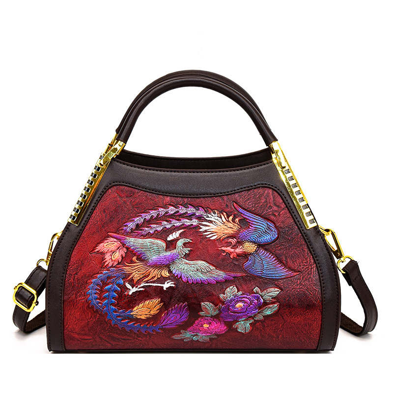 Luz de lujo de alta calidad retro nacional china en el viento de las madres mayores bolsas de mano en relieve de mujeres bolsas de hombro de un solo hombro