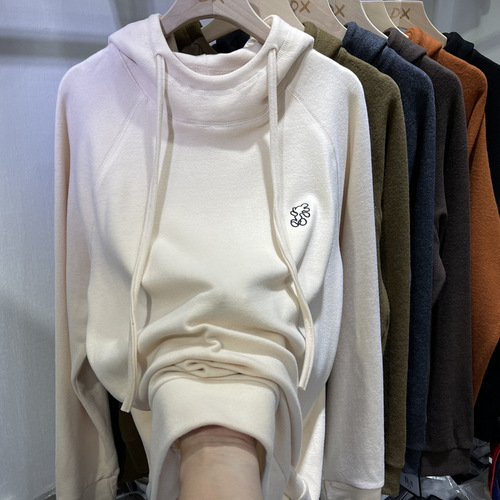 1633#【New 2025 Autumn/Winter】Double-sided Fleece Hooded Crewneck Sweatshirt for Women 2025 Autumn/Winter Warmth German Fleece