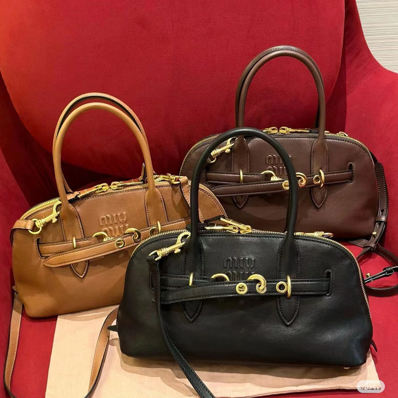 Miu New Fashion Retro Satchel Official Document Small Shell Bag Large Capacity Work Clothing Shoulder Crossbody Semi-Circle Women's Bag