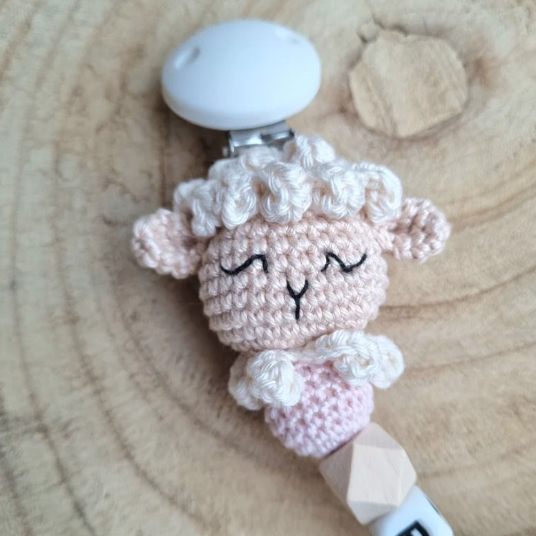 Baby crochet tetina pequeña cadena crochet rosa pro-piel tetina cadena 2025 nuevo
