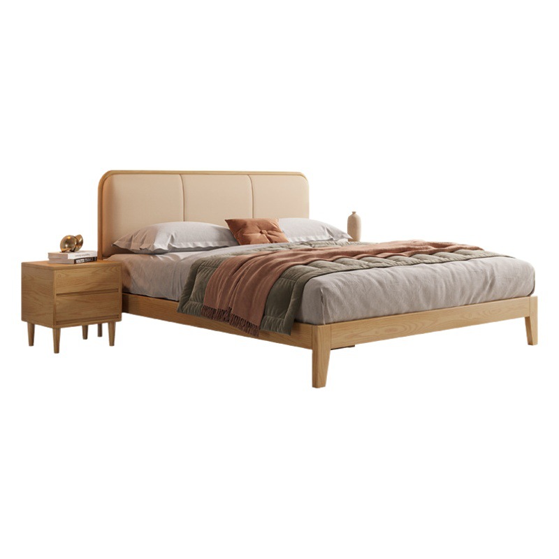 Nórdico cama de madera maciza moderna simple paquete suave 1,8 metros 1,5 metros ceniza Wabi-Sabi Red Net rojo doble dormitorio principal cama