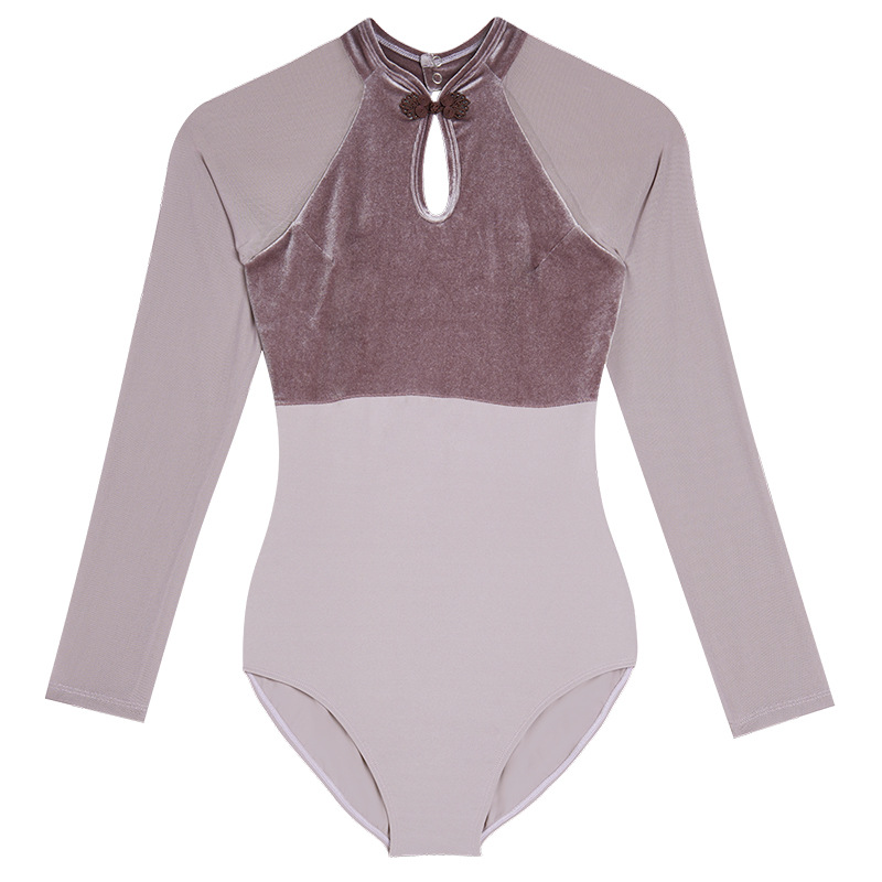 Ropa de baile Prueba de danza china Ropa de práctica de una pieza de terciopelo de manga larga de primavera para niñas Ropa corporal para adultos de ballet