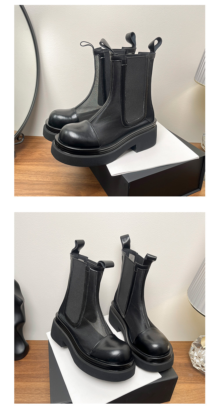Boots Chelsea lưới mỏng mùa hè da thật đế dày ống ngắn thoáng khí — Màu đen, Màu trắng be, Màu hồng chi tiết 2