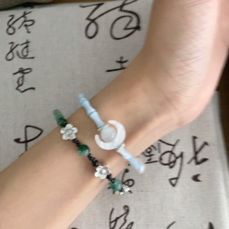 New Chinese Crescent Bamboo Knot Bracelet For Women, High-E Moon Pearl Bracelet, Niche Design Ethnic Style Jewelry_voghion.com