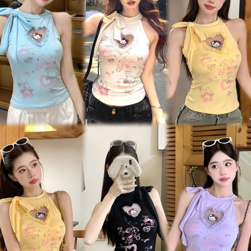66016 # Graffiti Summer Women's Outerwear Printed Camisole Cute Hot Girl Style Slim Fit Short Design Top