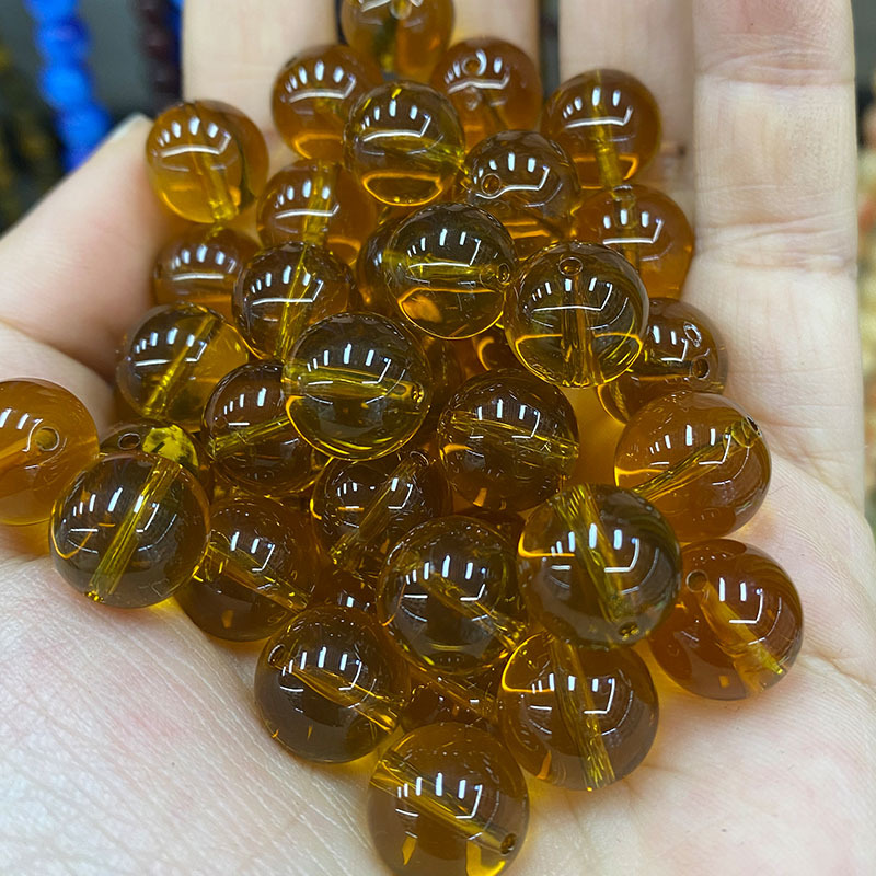 二代茶珀散珠串珠 通孔血珀圆珠荧光浮水DIY佛珠手串饰品配件批发