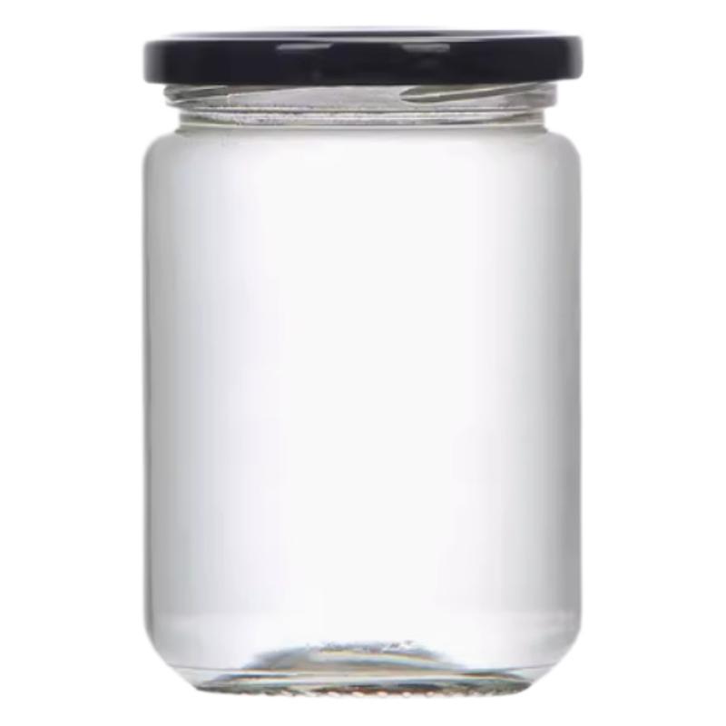 Botella de vidrio redonda de grado alimenticio, botella enlatada transparente sellada, botella de salsa de chile vacía, botella de miel con tapa para cocinar