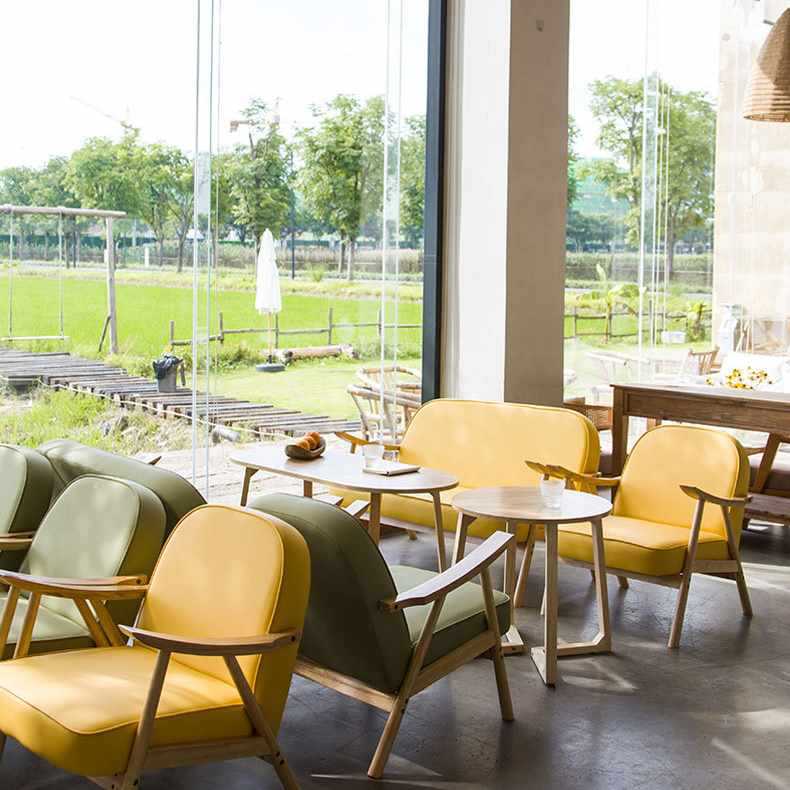 Leather Fabric Balcony Sofa Small Single Double Nordic Solid Wood Hotel Negotiation Reception Leisure Table and Chair Combination