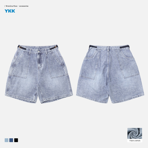 TRS Men's Clothing | 25SS Japanese Retro Washed and Distressed Hand Scuffed Monkey Workwear Pocket Six-Pocket Denim Short